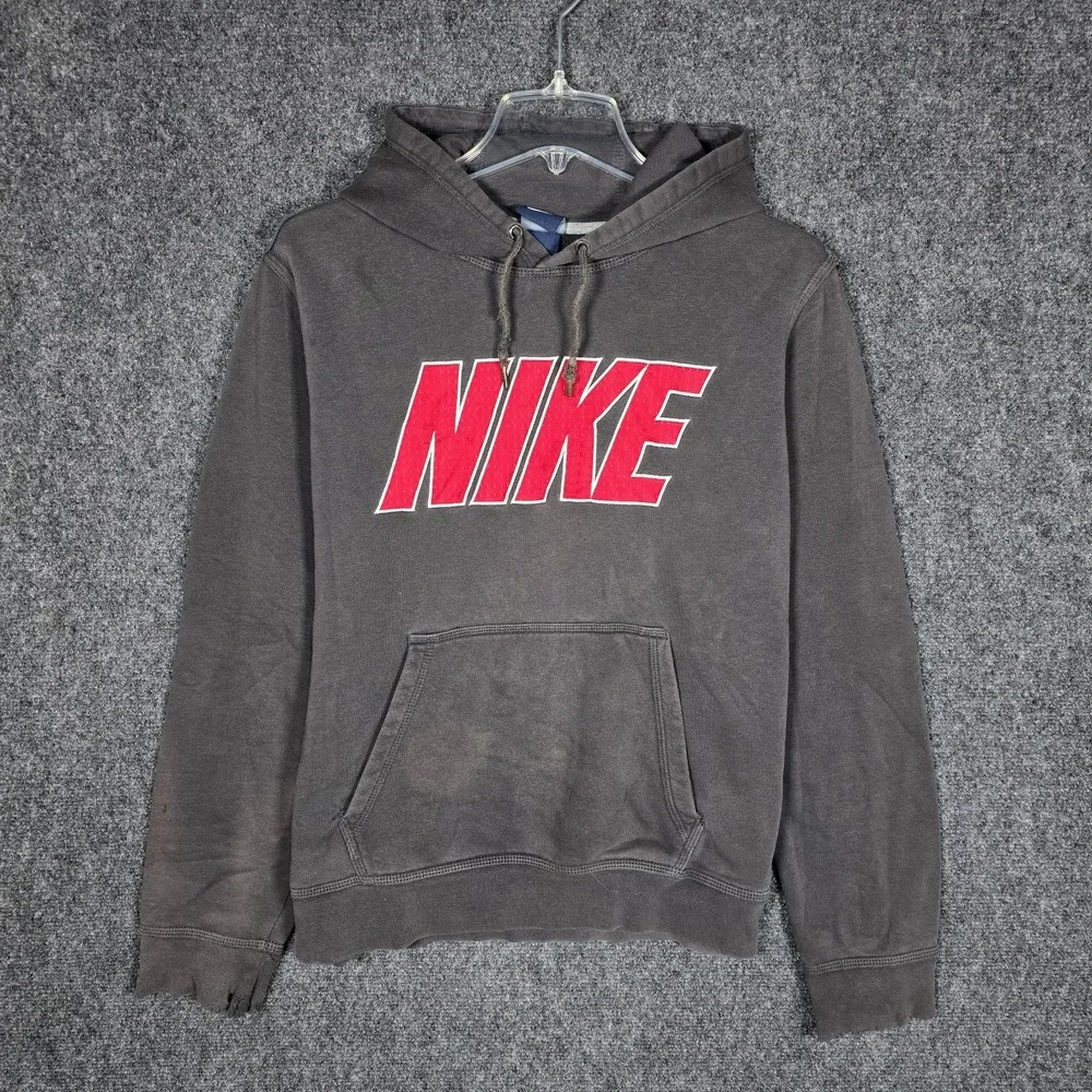 Vintage Y2K Nike Hoodie Mens Medium Spell Out Pullover Distressed Embroidered